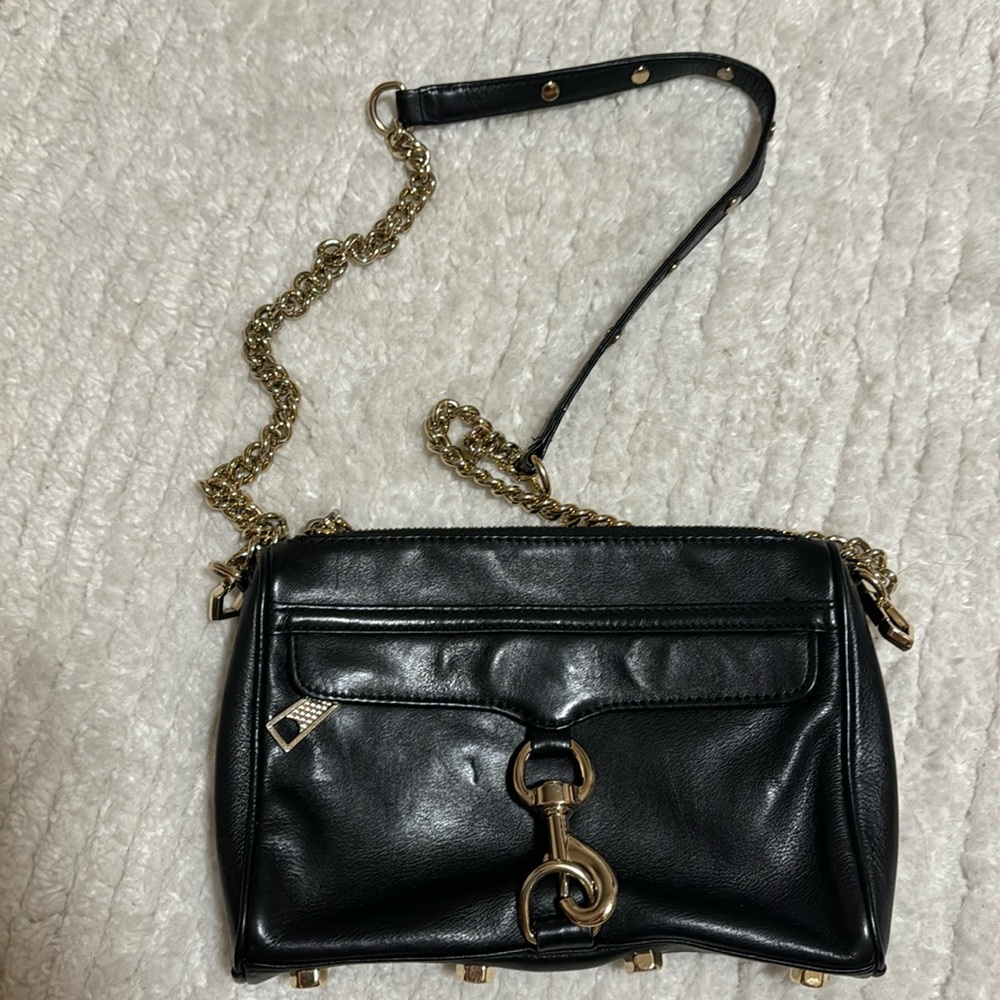 Rebecca Minkoff black leather handbag with gold hardware